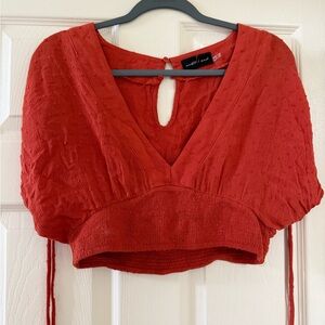 Women's Red/Orange V-Neck Top